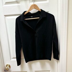 Quince Black Collared Knit Sweater s small